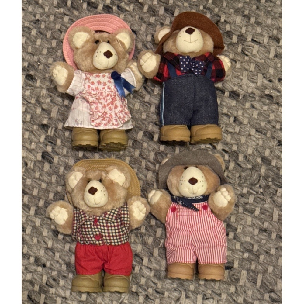 Lot of 4 Vintage Furskins Teddy Bears Plush from Wendy's 1980s  7"